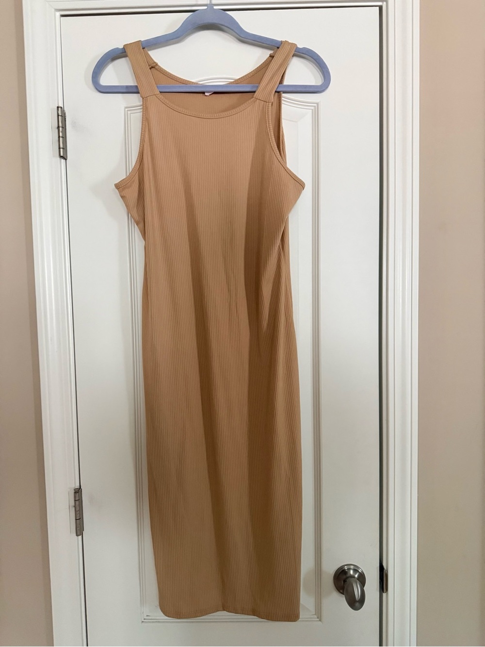 Women's Beige Ribbed Tank Midi Dress